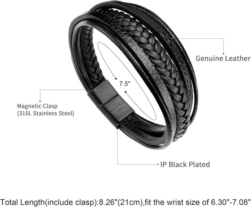 Murtoo Mens Leather Bracelet with Clasp Cowhide Multi-Layer Braided Leather Mens Bracelet - Image 2